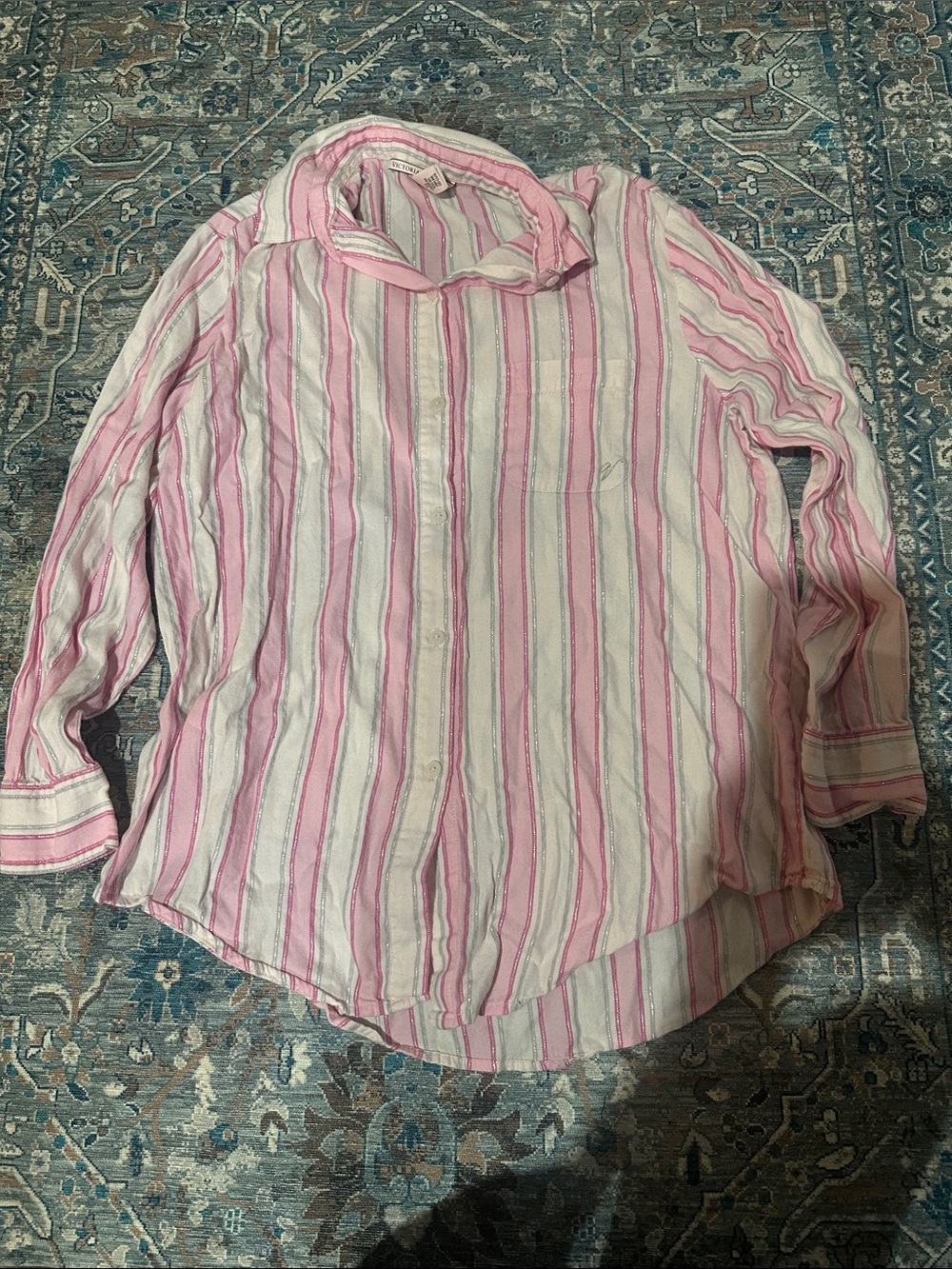 Victoria's Secret Pink and White Striped Button-Down Shirt